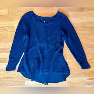 Knitted & Knotted wool and crepe mixed media sweater women’s L dark teal Anthro